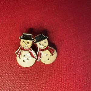 Charming Christmas 🤶 off White Black Red 3-D Snowman ⛄️ Earrings